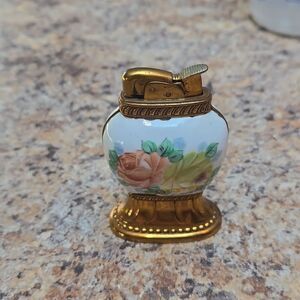 Antique  Ceramic Hand Painted Floral Lighter  Signed Artist